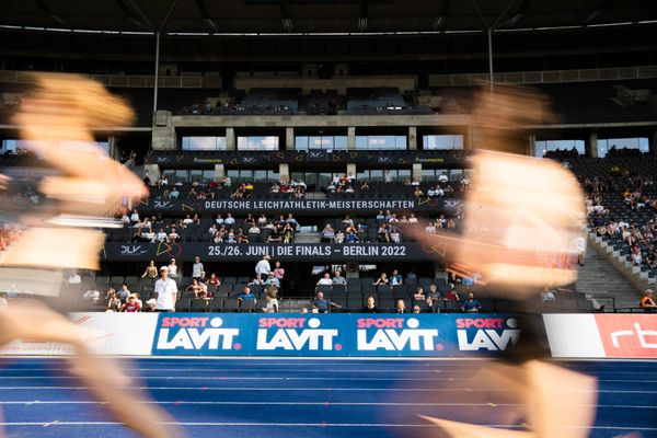 Deutsche Leichtathletik-Meisterschaften 2022 | Die Finals - Berlin 2022 Schriftzug waehrend der deutschen Leichtathletik-Meisterschaften im Olympiastadion am 26.06.2022 in Berlin